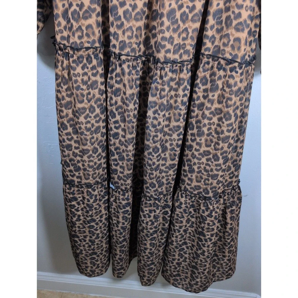 Three Birds Nest Womens Maxi Dress Womens Sz M Tiered Boho Animal Print
